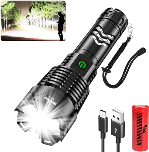 Shadowhawk Led Taschenlampe Extrem Hell, XHP160.2 550000 Lumen Taschenlampe Led Aufladbar USB Taktische Taschenlampen Batteriebetrieben, IP67 Wasserdicht Flashlight für Outdoor Camping(Mit Akku)