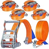 4 Stück 2000kg 6m Spanngurte mit Ratsche 2 teilig zweiteilig mit Haken Ratschengurt Zurrgurte orange 35mm 2000 daN 2t Industrie PLANET