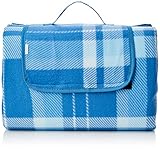 Amazon Basics Reisezubehör- Reisedecke mit wasserdichter Unterseite, 175 x 200 cm, Hellblau Karo